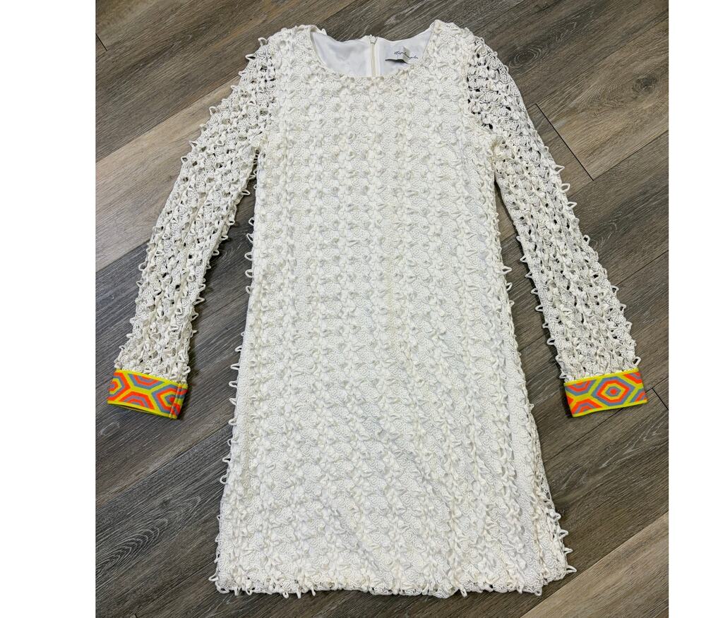 Tbags Los Angeles Textured Dress Womens Small Cream Long Sleeve